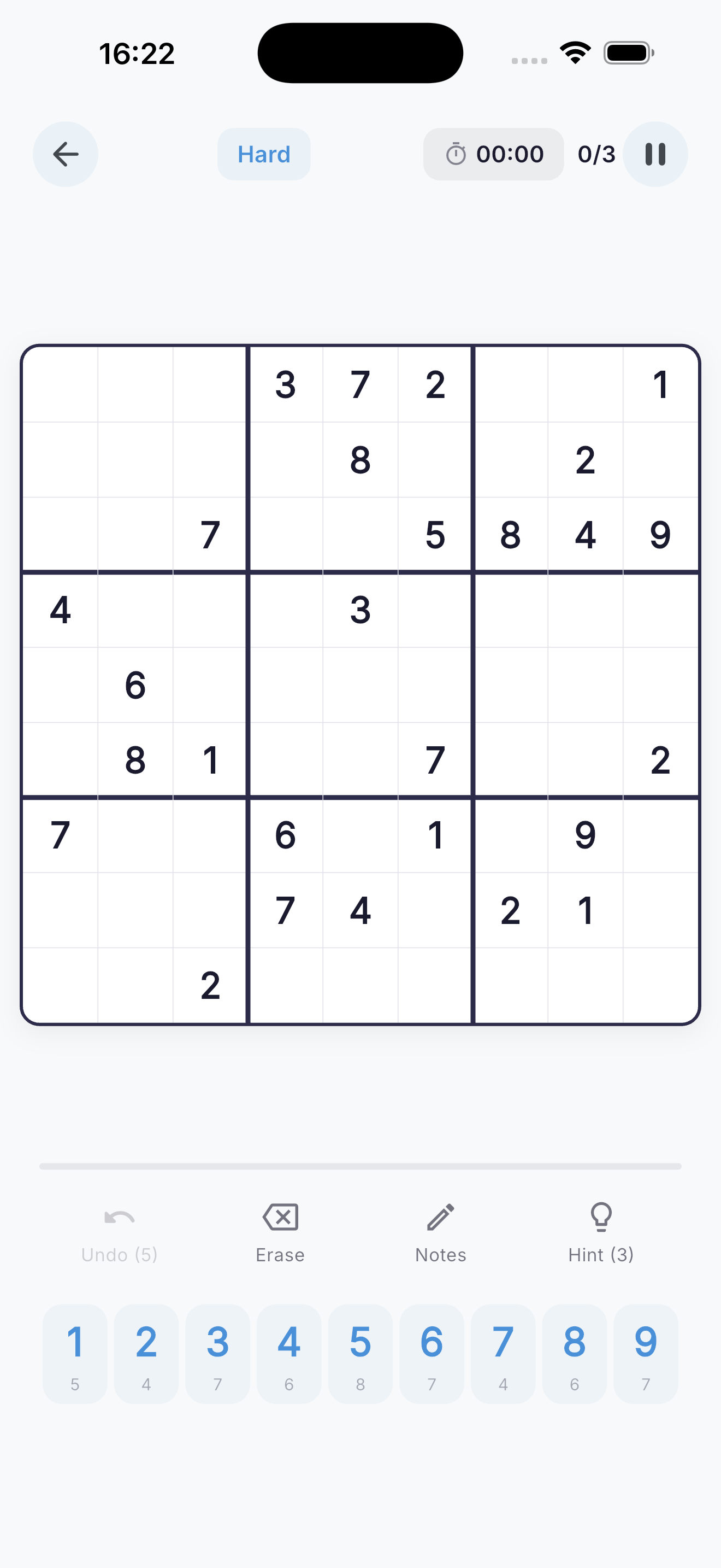 SudoZen 9x9 Sudoku board with notes, erase, undo and hints